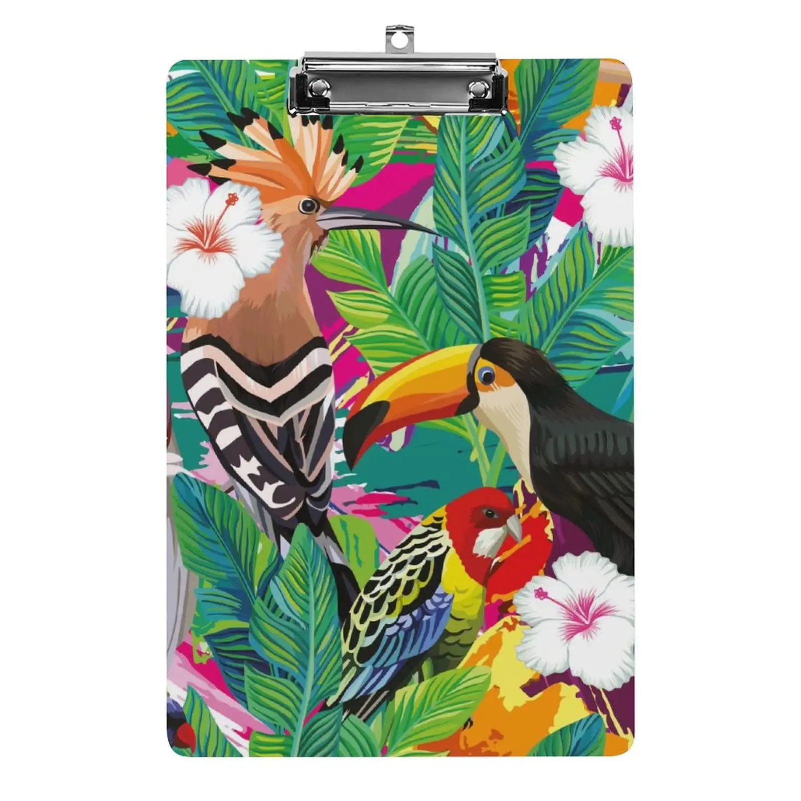 Toucans-Presse-papiers en acrylique avec clip à profil bas, planches à clipser mignonnes, taille de lettre A4 standard pour les cours de réunion de