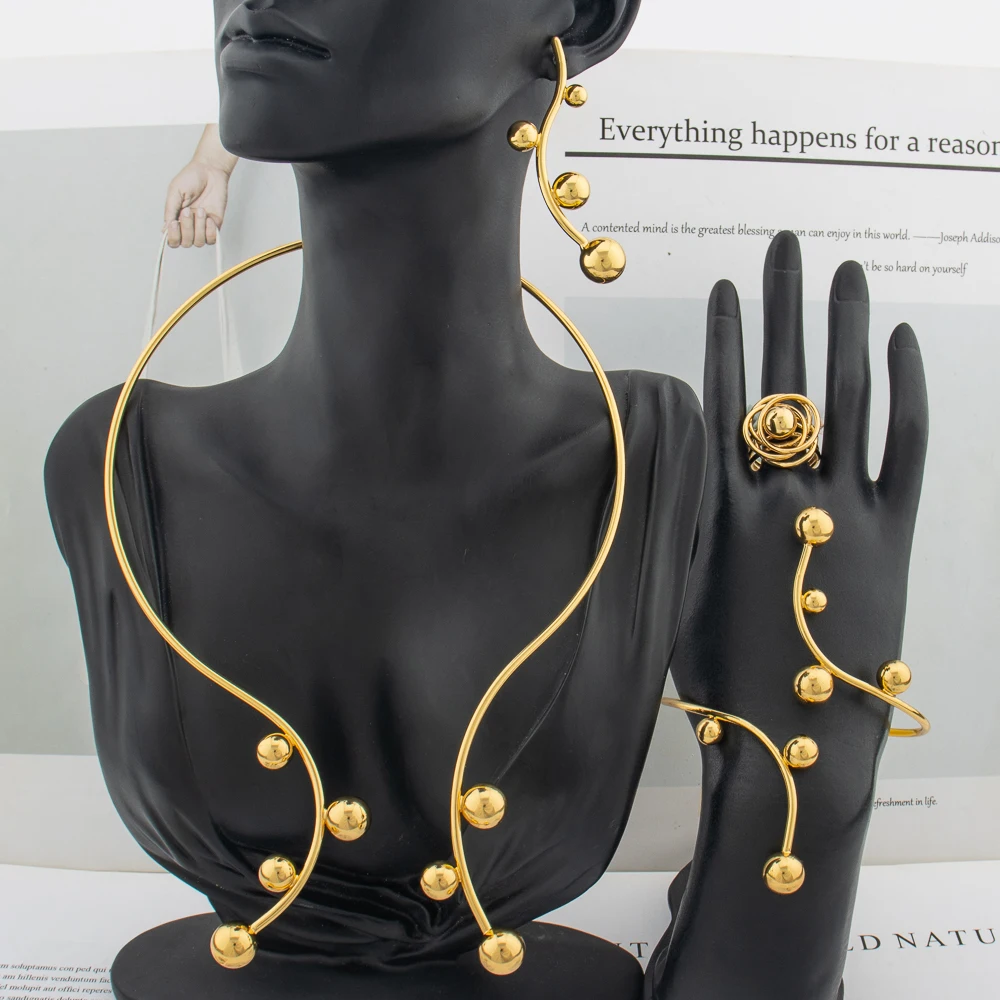 2025 New Bead Design Jewelry Set Gold Plated Fashion Woman Italy African Necklace Bracelet Ring Earrings Wife Anniversary Gift