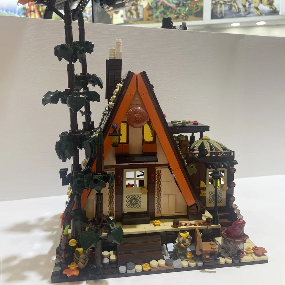 

Street View Forest Triangle House Model Building Blocks City Forest Wooden Cabin Bricks Toys For Kid Birthday Gifts With LED