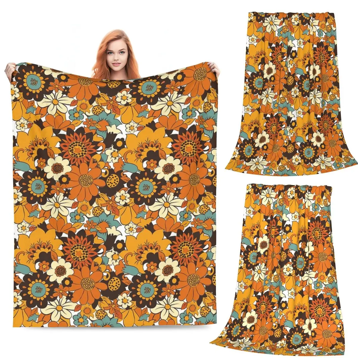 

70s 60s Retro Flower Power, Floral Pattern Blankets Fleece Sofa Throw Blankets for Home Bedroom Outdoor Throws Bedspread Quilt