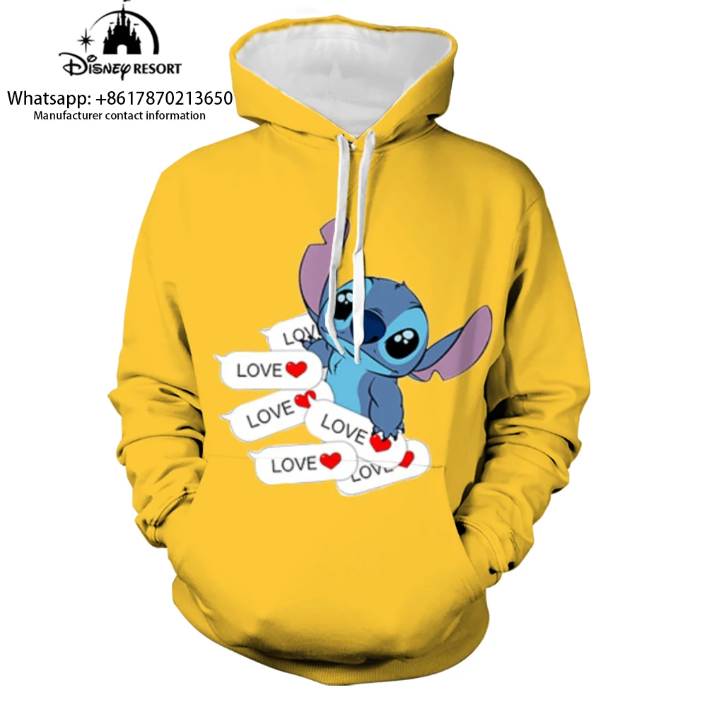 2024 Fashion Unisex Spring New 3D Printed Kids Hoodie Cartoon Lilo and Stitch Women\'s Tops Street Style Casual Hoodie y2k