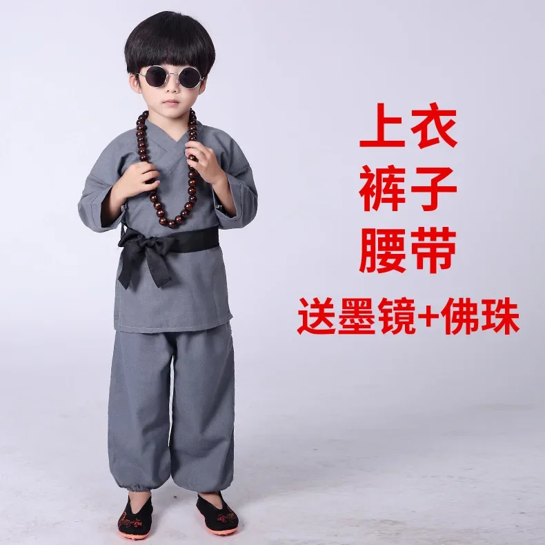 Little monk clothes children's monk baby suit little novice monk robe Shaolin Temple cotton and linen baby boy performance