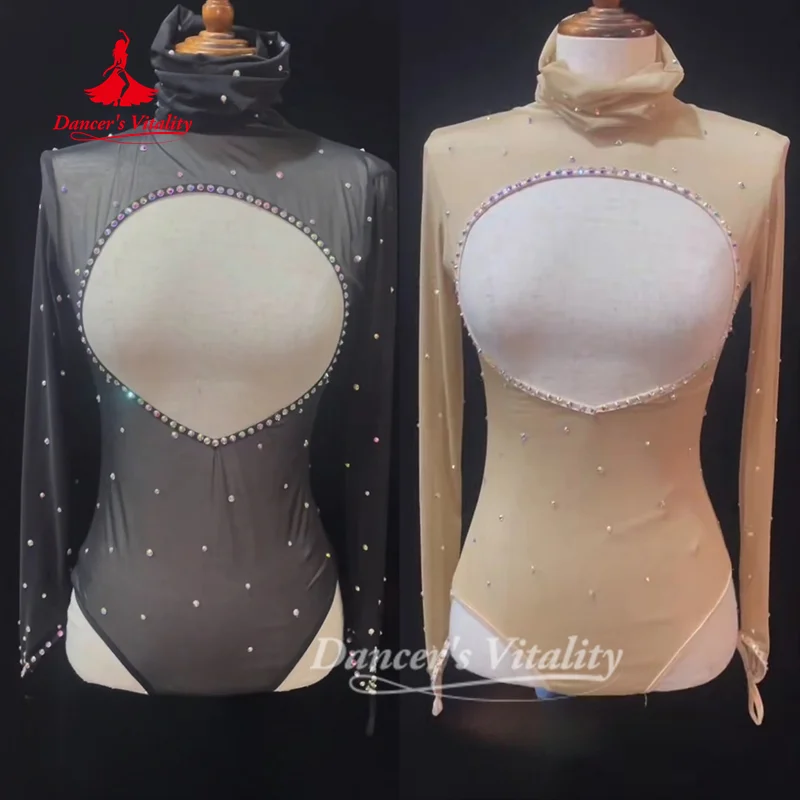 BellyDance-Kostüm für Damen, individuell, Senior AB Stones, langärmeliges Oberteil, bequemes und atmungsaktives Mesh-Top, sexy und schlankmachender Overall