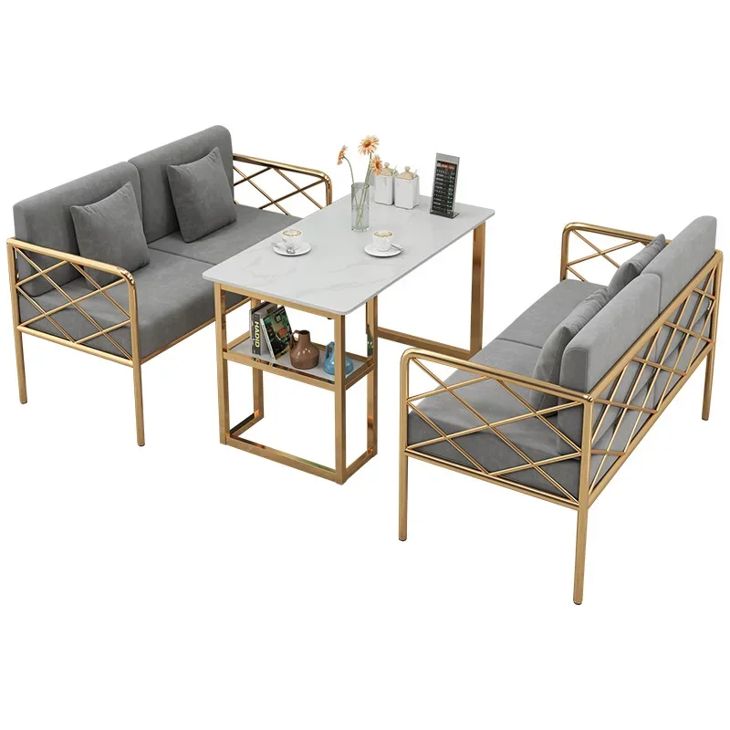 

Milk tea shop sofa table and chair restaurant coffee shop leather booth double table and chair group