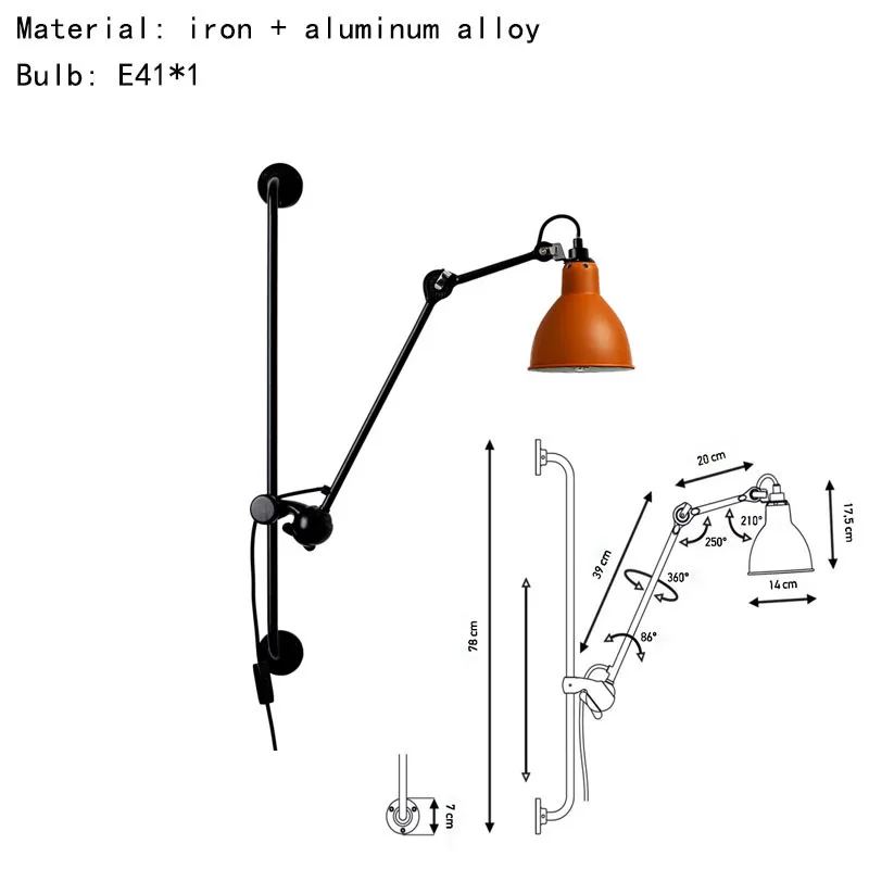 Imagem -06 - Lâmpada de Parede Rotativa Estilo Americano com Plugue Quarto Leitura Arabela de Salão Preto Amarelo Laranja Cromo Abajur Dourado