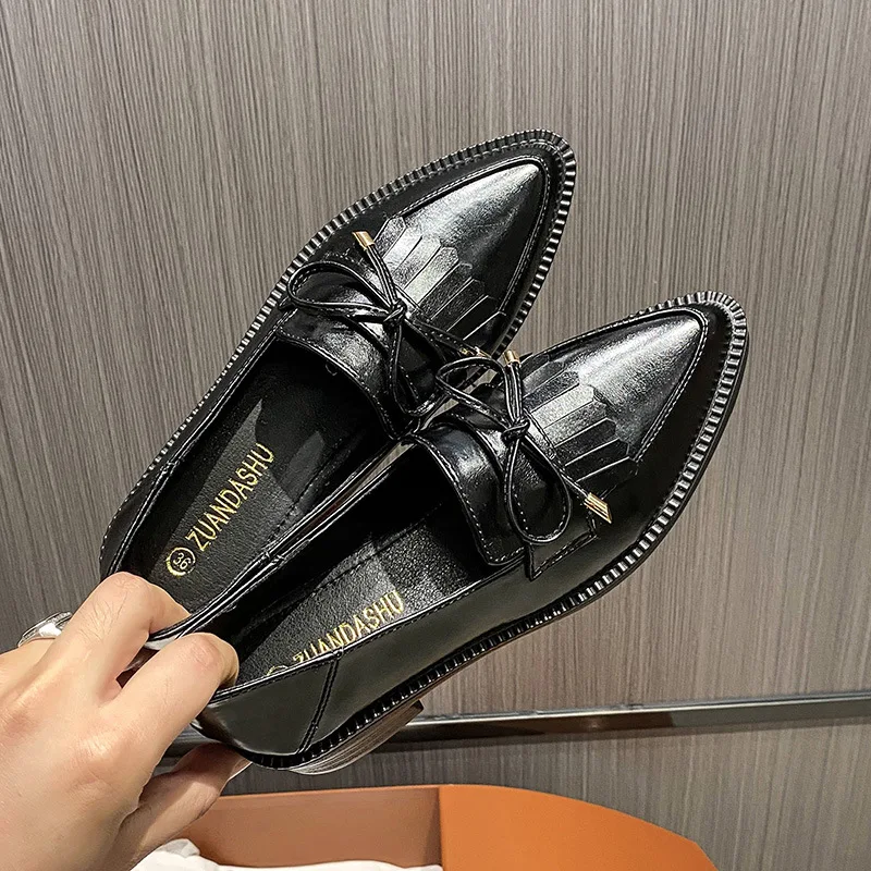 Casual Woman Shoe Female Shoes All-Match Loafers With Fur Autumn Fringe British Style 2024Fashion Women\'s Oxfords Round Toe