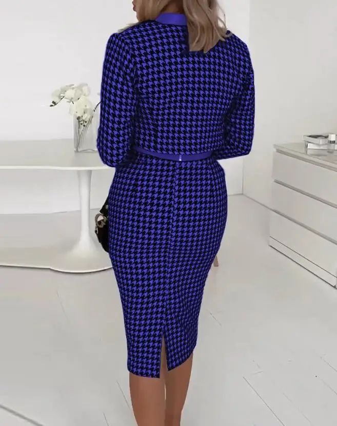 Autumn Three Piece Dress Suit Womens Outifits 2023 Fashion Houndstooth Print Tank Top & Elegant Skirt Set with Zipper Fly Jacket