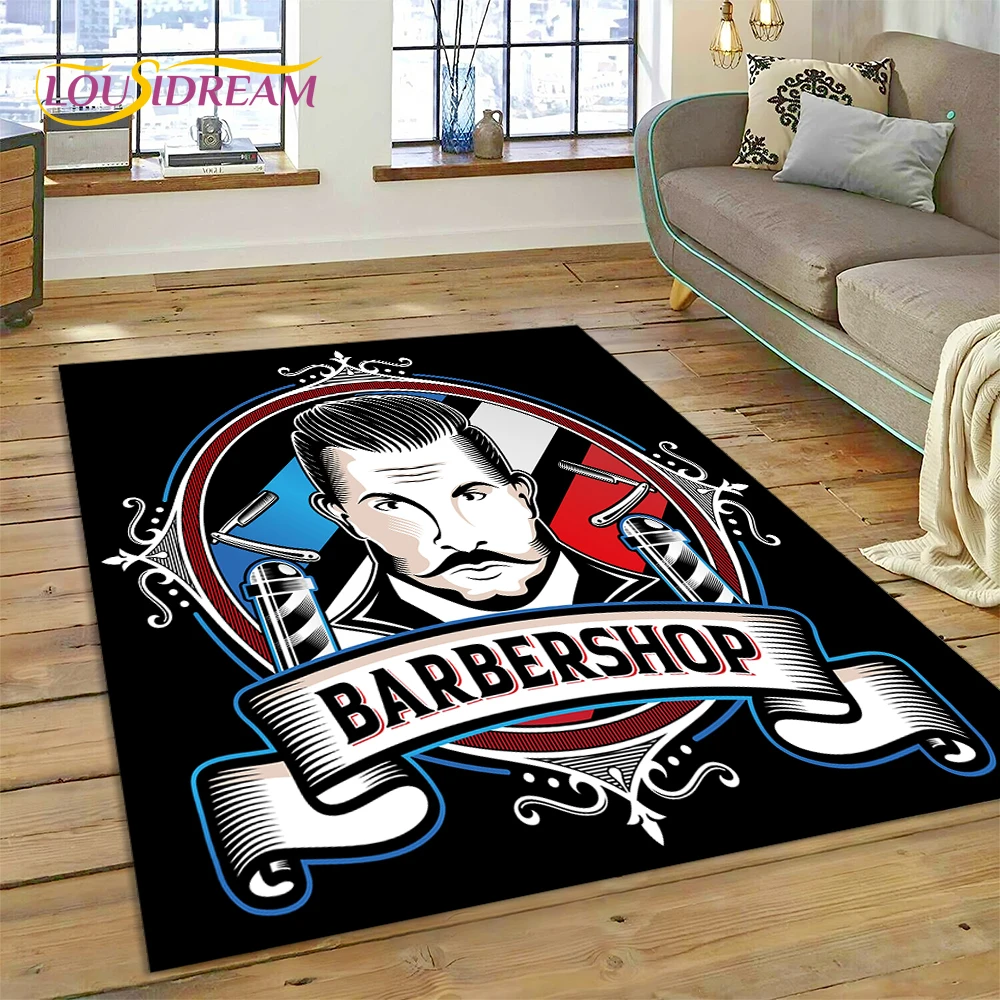 Fashion Barber Shop Logo Skull Vintage Rug Carpet for Living Room Bedroom Decor,Floor Mat Non-slip Decoration for Sofa Doormat