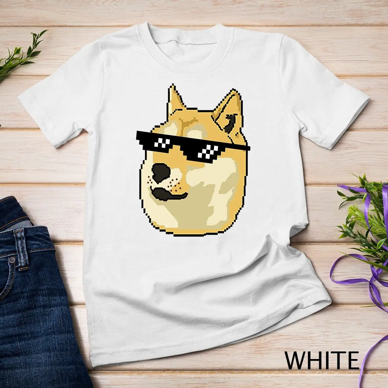 Doge In Deal With It Glasses Pixel Shiba Inu Unisex T-shirt