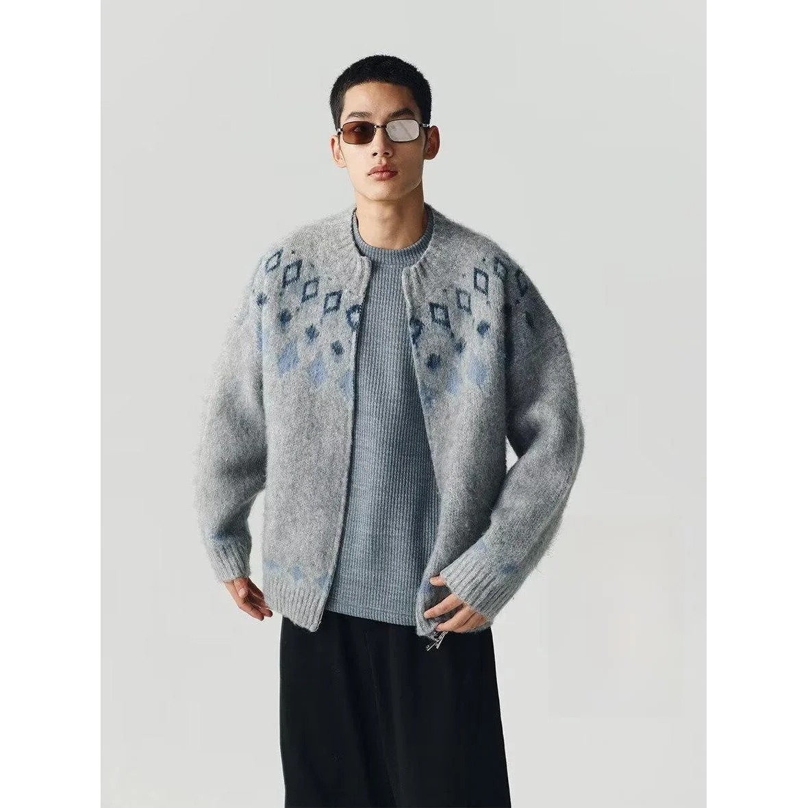 

Soft Woolen ort Open Cardigan for Men ey Tee-Dimensional Flower Design Spring Autumn Outerwear Comfortable Knitted Sweater