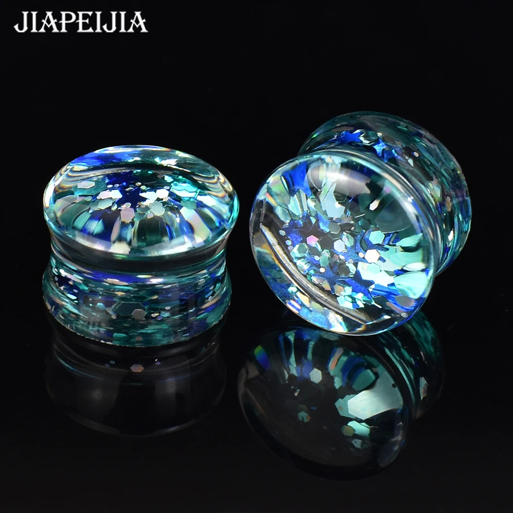 6-50mm 2Pcs Twinkle Sequin Ear Plugs Gauges and Tunnels Double Flared Plug Ear Stretcher Expander Ear Piercing Jewelry