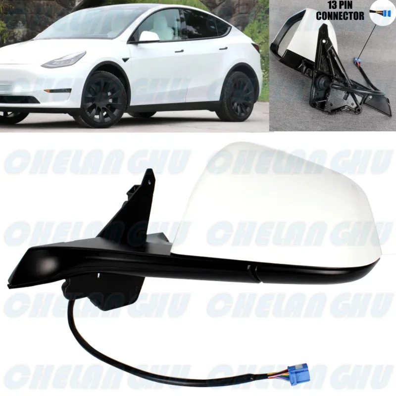 

For Tesla Model Y 2019 2020 2021 2022 2023 Left Side 13 pins White Painted Heated Memory Power Fold Mirror Assembly