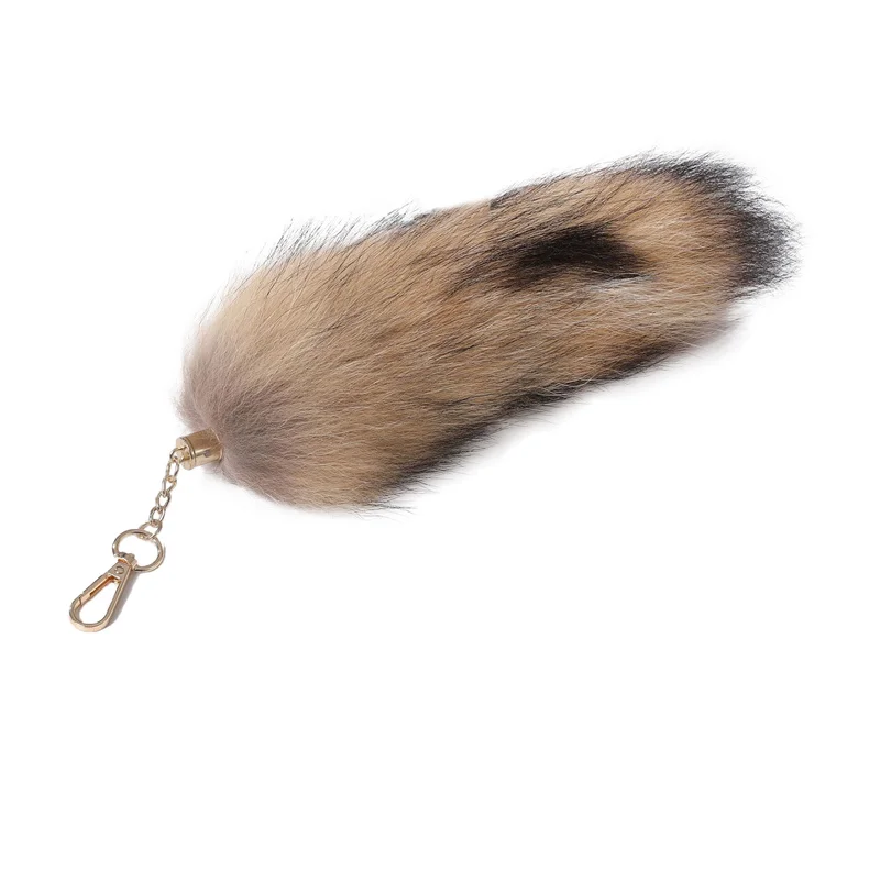 Plush-Fox Tail Keychain Furry Racoon Tail Keyring Keychain 28cm Animal Tail Key-Pendant Pompoms Keyring Holder Bag-Decor