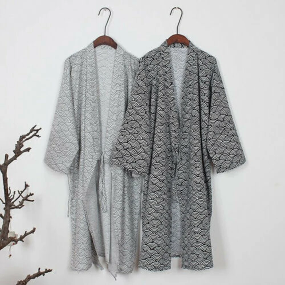 Fashion Japanese Style Classic Robe Bathrobe Kimono Traditional Print Gown Nightwear Sleepwear Pajamas Clothing Robes For Men