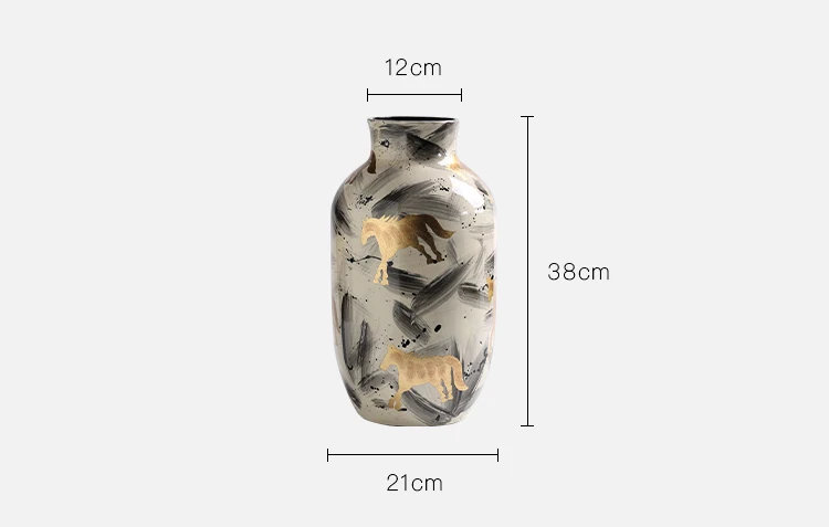 Golden Horse Lingyun Luxury Advanced Sense Of Gold Foil Ink Ceramic Vase Flower Arrangement Living Room Decoration Ornaments