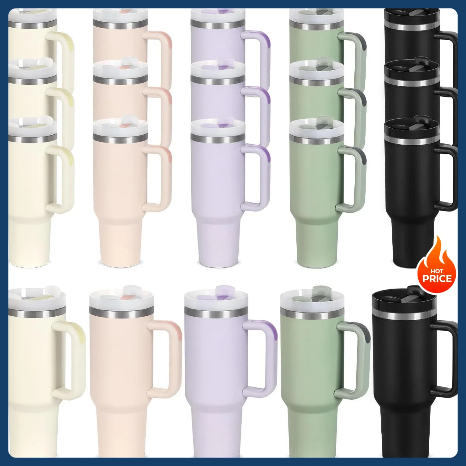

[New Arrival!]15 Pack 40 Oz Tumbler with Handle and Straw Bulk, 40 Oz Tumbler Stainless Steel Vacuum Insulation Keep Hot and Col
