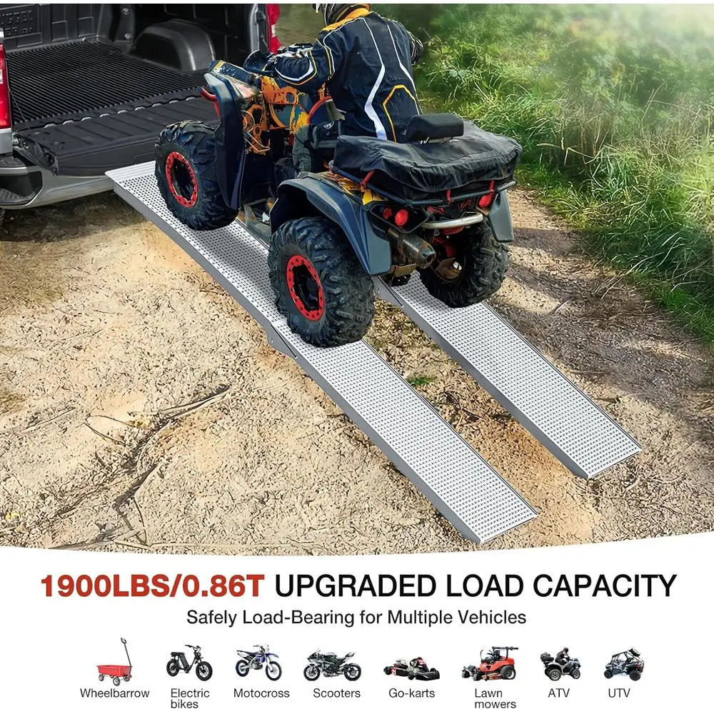 1900Lbs Capacity 7.5 Ton Truck or Trailer Loading System with Load Straps for ATV, UTV, Mowers, Tractors, Motorcycles - 91x11.4