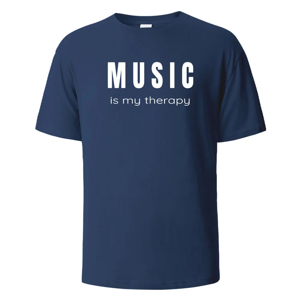 Music Is My Theropy Print T-Shirt Casual Short sleeved Tops Summer Tees For Men Women 100% Cotton O-neck Oversize Streetwear Top