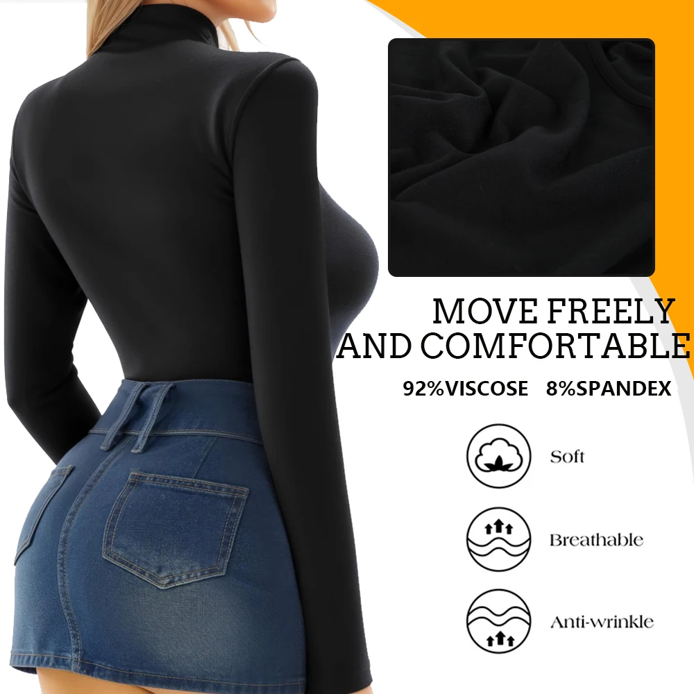 Women\'s High Neck Bodysuit Long Sleeved Shapewear Tummy Control Body Shaper Lady streetwear Female Warm Clothing Autumn Winter