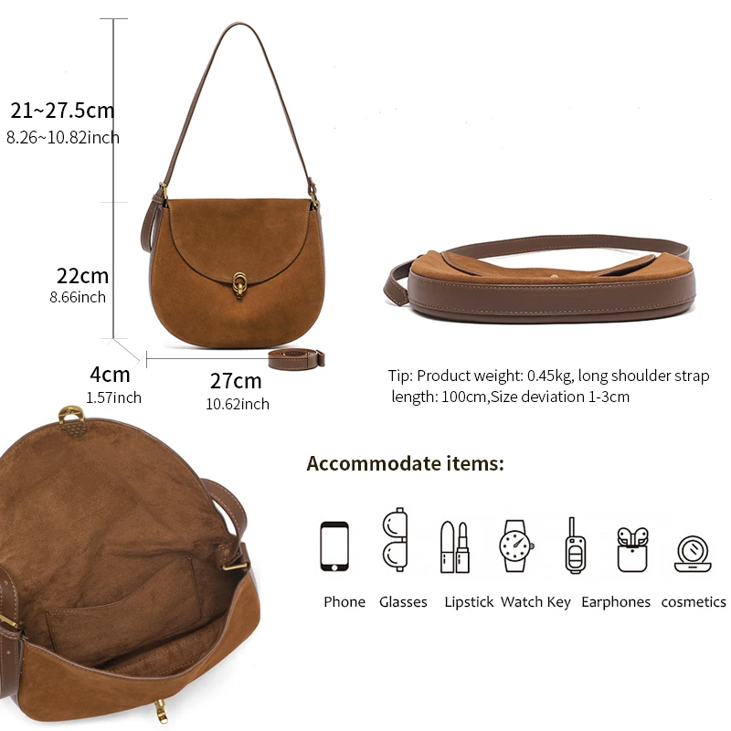 Mini Suede Woman Crossbody Bags Genuine Leather Fashionable Shoulder Bag Versatile Shell Cowhide Handbag Ladies Casual Phone Bag