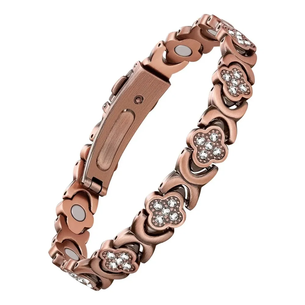 Adjustable Magnetic Copper Bracelet Inlaid Shining Crystals Comfortable Fit Healing Health Care Magnetic Bracelet for Women