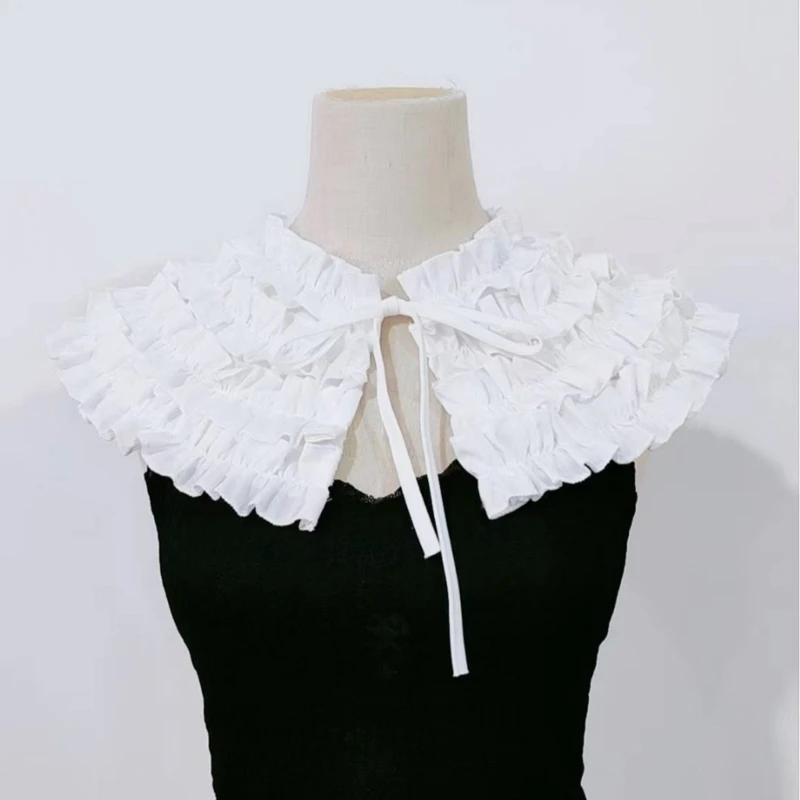 

Ribbon Tie False Collar Women Vintage Tiered Ruffle Shawl Boleros