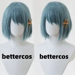 Miki Sayaka Cosplay Wig Short Blue Sayaka Wigs Hairpin Heat Resistant Wigs + Wig Cap