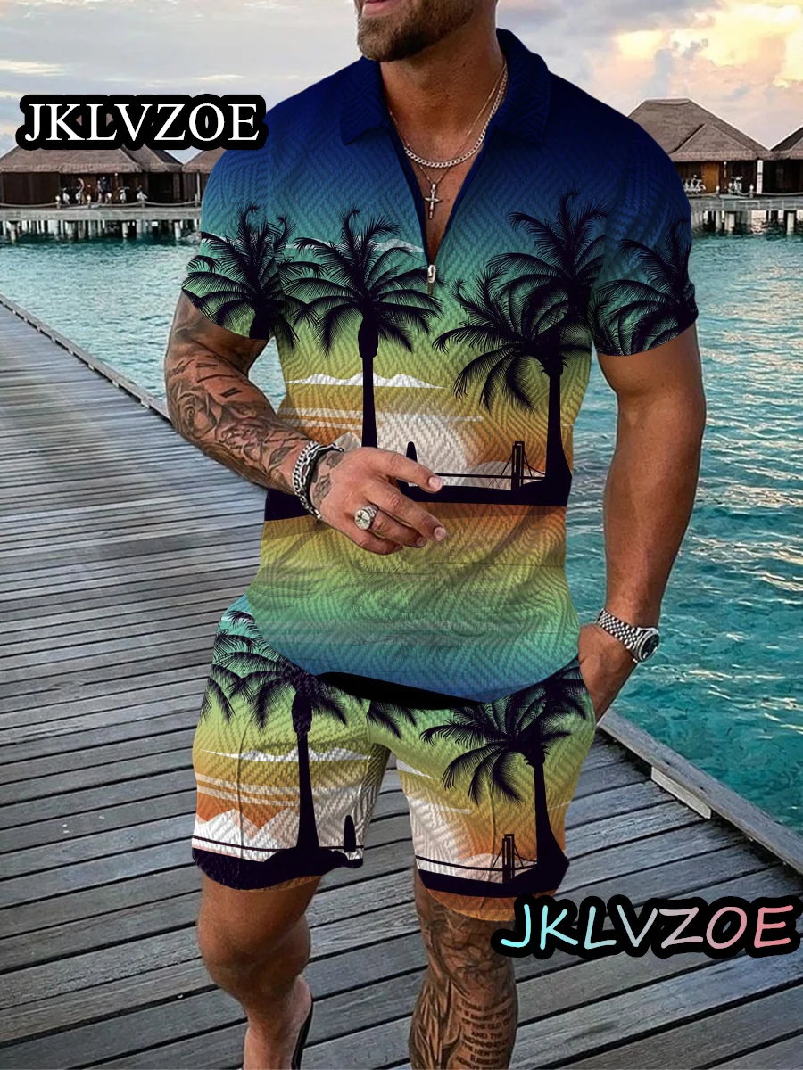 Men\'s Tracksuit Polo Sets Fashion Summer Beach Style Shorts Casual Suit 2 Piece Sets 3D Print Social Shirt Luxury Male Clothing