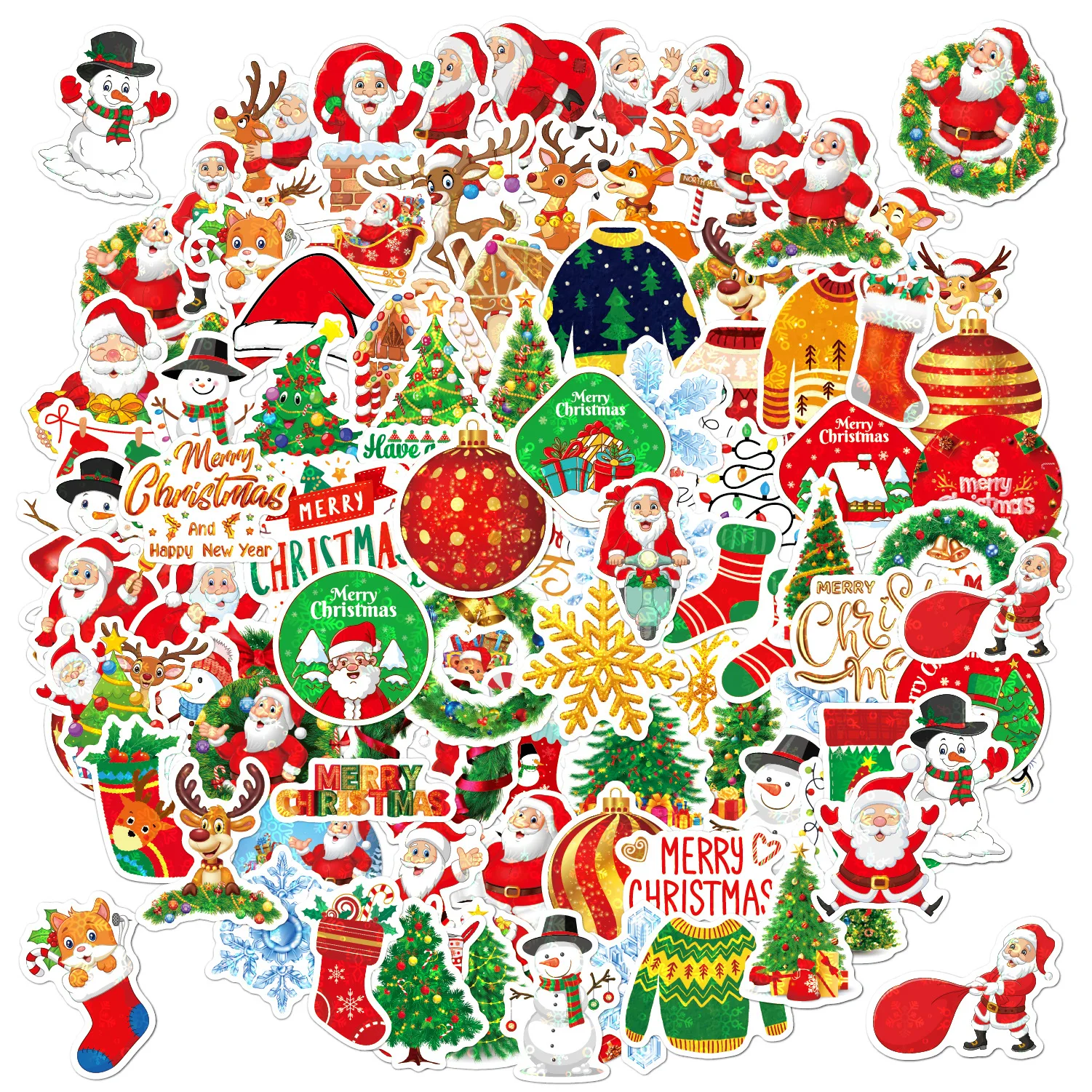 Assorted Christmas Holographic Stickers Waterproof Self Adhesive Vinyl for Gift Box Decoration Festival Supplies