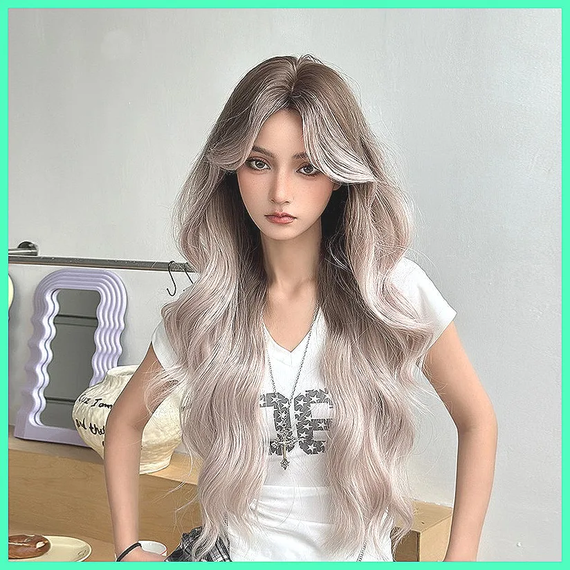 

Длинный волнистый синтетический парик с центральной частью и челкой, термостойкий парик из волокна для женщин, на всю голову
