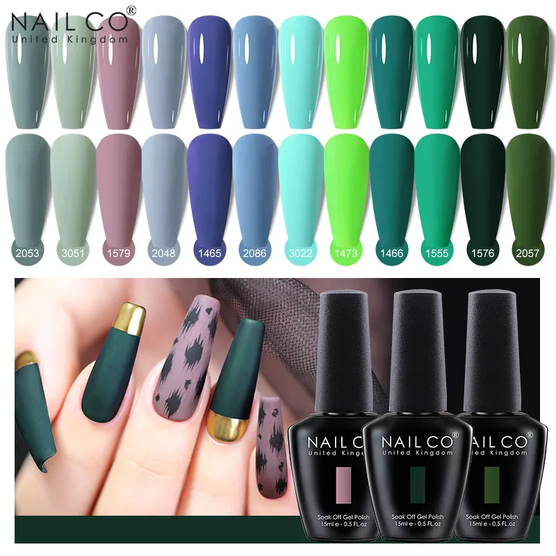 NAILCO 15ml Green Series Dark Color Gel Nail Polish Lasting Hybrid For Base Matte Top Coat Manicure Soak Off UV LED Nail Art Gel