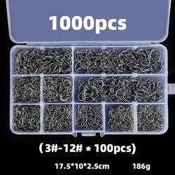 100-1000Pcs Fishing Hooks Set High Carbon Steel Barbed FishHooks for Saltwater Freshwater Fishing Gear Fishing Accessories Hooks