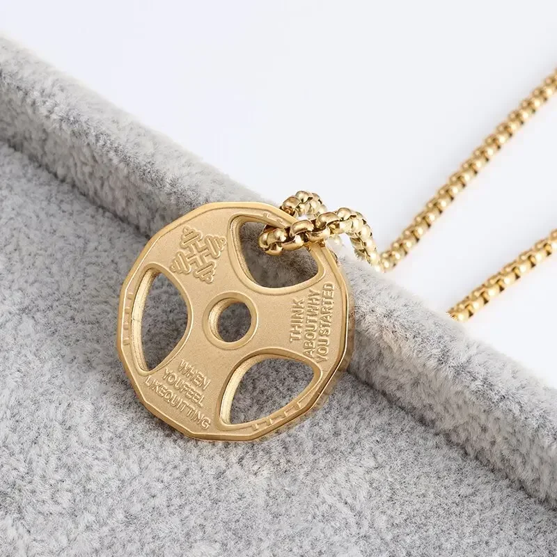 Men Women Necklace Stainless Steel Couple Barbell Pendant Fitness Gym Sports Dumbbell Weightlifting Barbell Chain Jewelry image 4