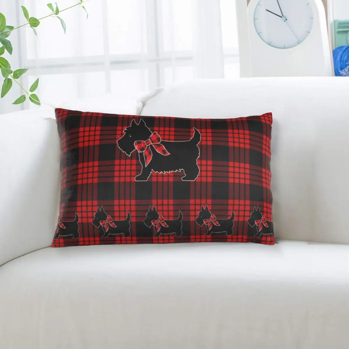 Black Scottie Dog Plaid Tartan Scottish Terrier Lover  Rectangle Pillowcase Cushion Cover Decor Bedroom Bed Home Throw Pillow