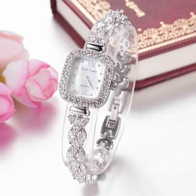 Lady Women\'s Watch Japan Quartz Fashion Luxury Jewelry Crystal Hours Mother of Pearl Dress Bracelet Rhinestone Girl Gift Box