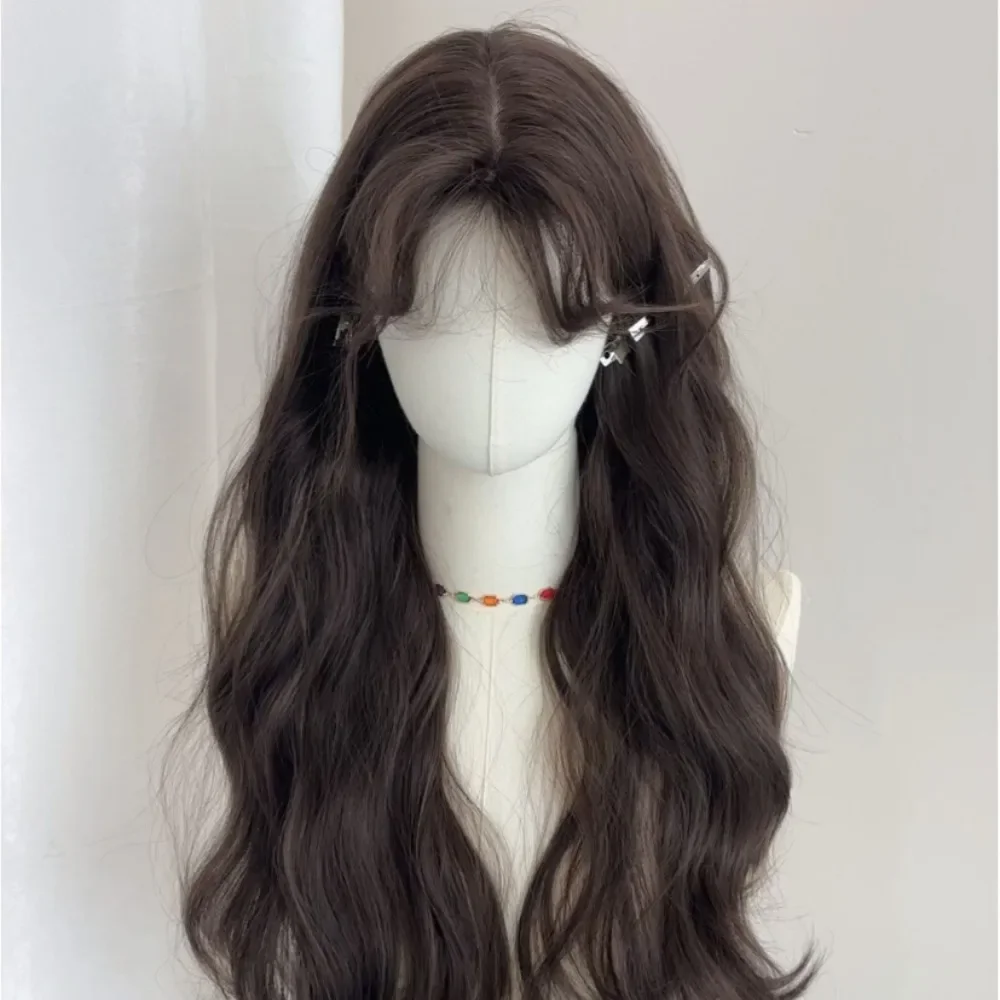 Parrucche sintetiche Parrucca stile fascia per capelli ricci lunghi naturali soffici Parrucca marrone mentolo versatile quotidiana