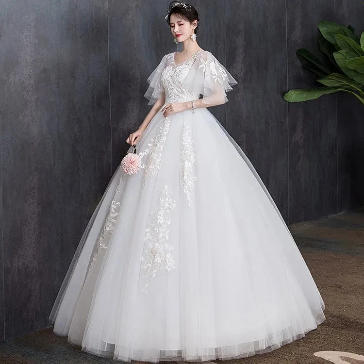 

Light wedding dress new bride small pregnant woman cover pregnant belly plus size simple dress skirt female shoulder cover