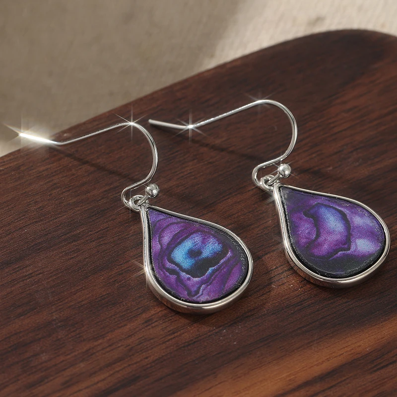Modische Ohrringe mit eingelegten Steinen für Damen, imitierte ovale Tropfenohrringe aus violettem Onyx, einzigartiger Schmuck, Geschenke