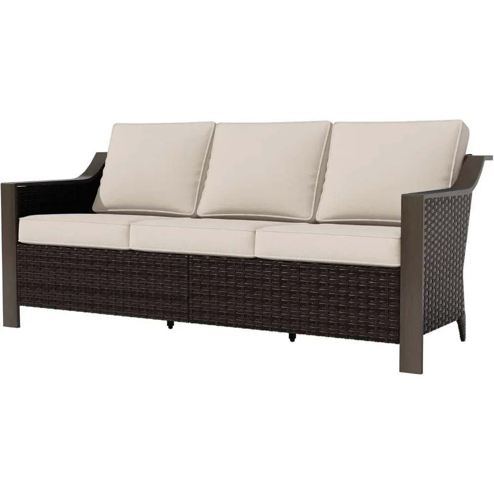 

74 Inch 3-Seater Patio Sofa – PE Wicker Outdoor Lounge with Thick Removable Water-Resistant Cushions, Rust-Proof Steel Frame
