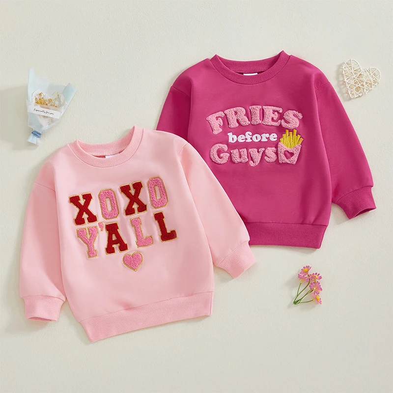 2024-10-11 Lioraitiin 6M-4Y Kids Girls Valentines Day Sweatshirt Long Sleeve Crew Neck Embroidery Letters Pullover Hoodie Tops