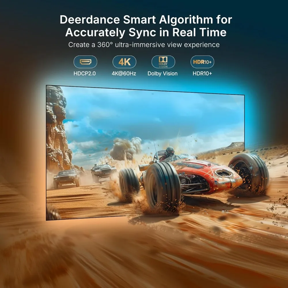 deerdance Smart TV LED Backlight with HDMI2.0 4K60Hz Sync, LED Strip Lights & App Controlled Color Changing for 55-65 inch TVs.