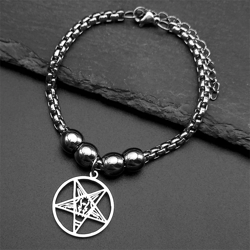 Goth Baphomet Inverse Pentagram Goat Bracelet for Women Men Stainless Steel Gold Color Satan Lucifer Devil Hand Chain Jewelry