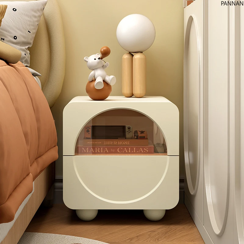 

Cream wind bedside table with lamp bedroom storage cabinet modern simple bedside table