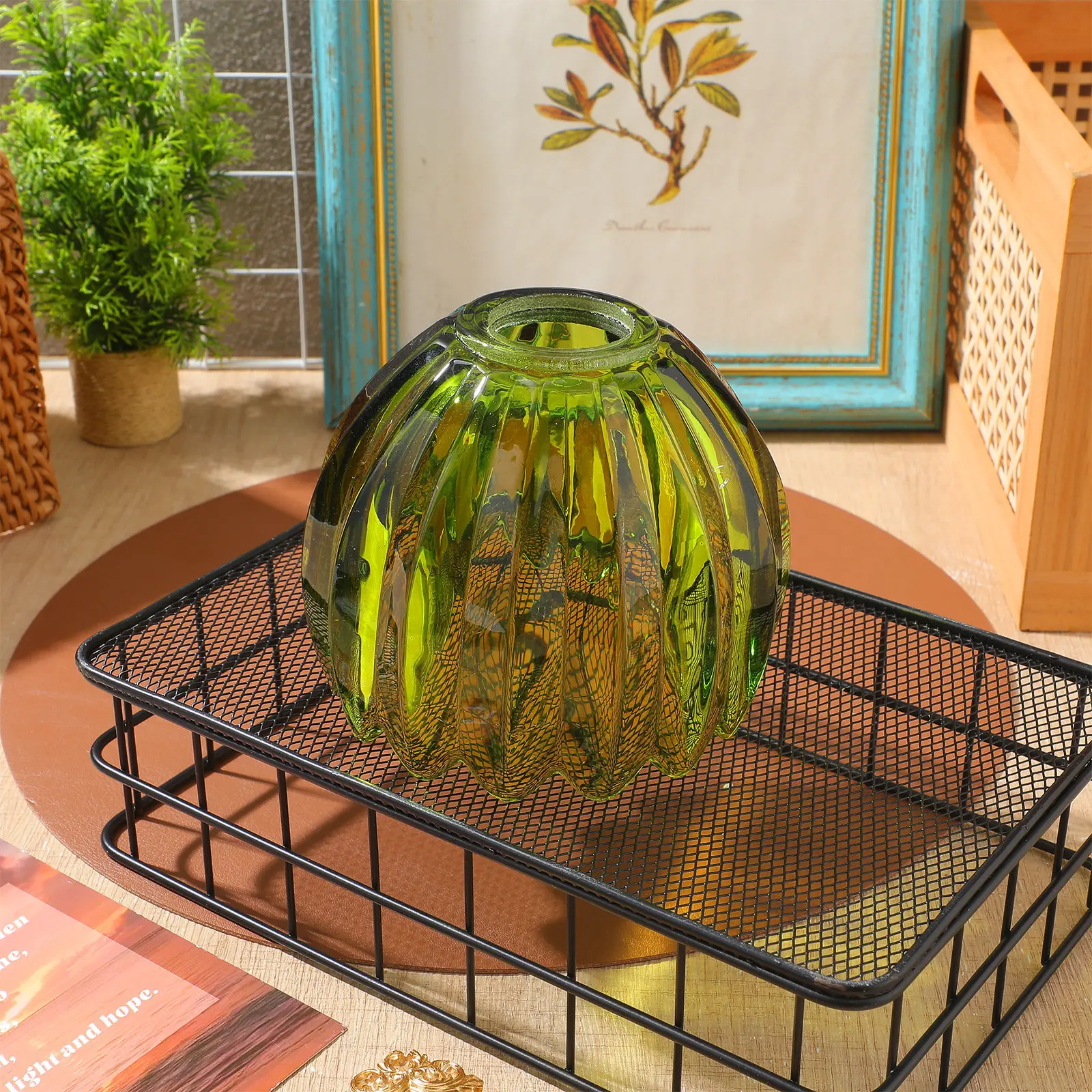 Glass Lamp Shade Green Pumpkin Handcrafted Pendant Light Fixture Cover Bedroom Kitchen Hallway Bathroom Decorative Glass