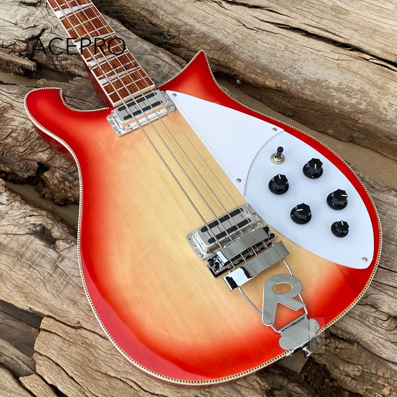 Cherry Burst  Electric Bass Guitar, R Shape Tailpiece Bridge, White Pickguard, Rosewood Fretboard, 4 String Bass Free Shipping