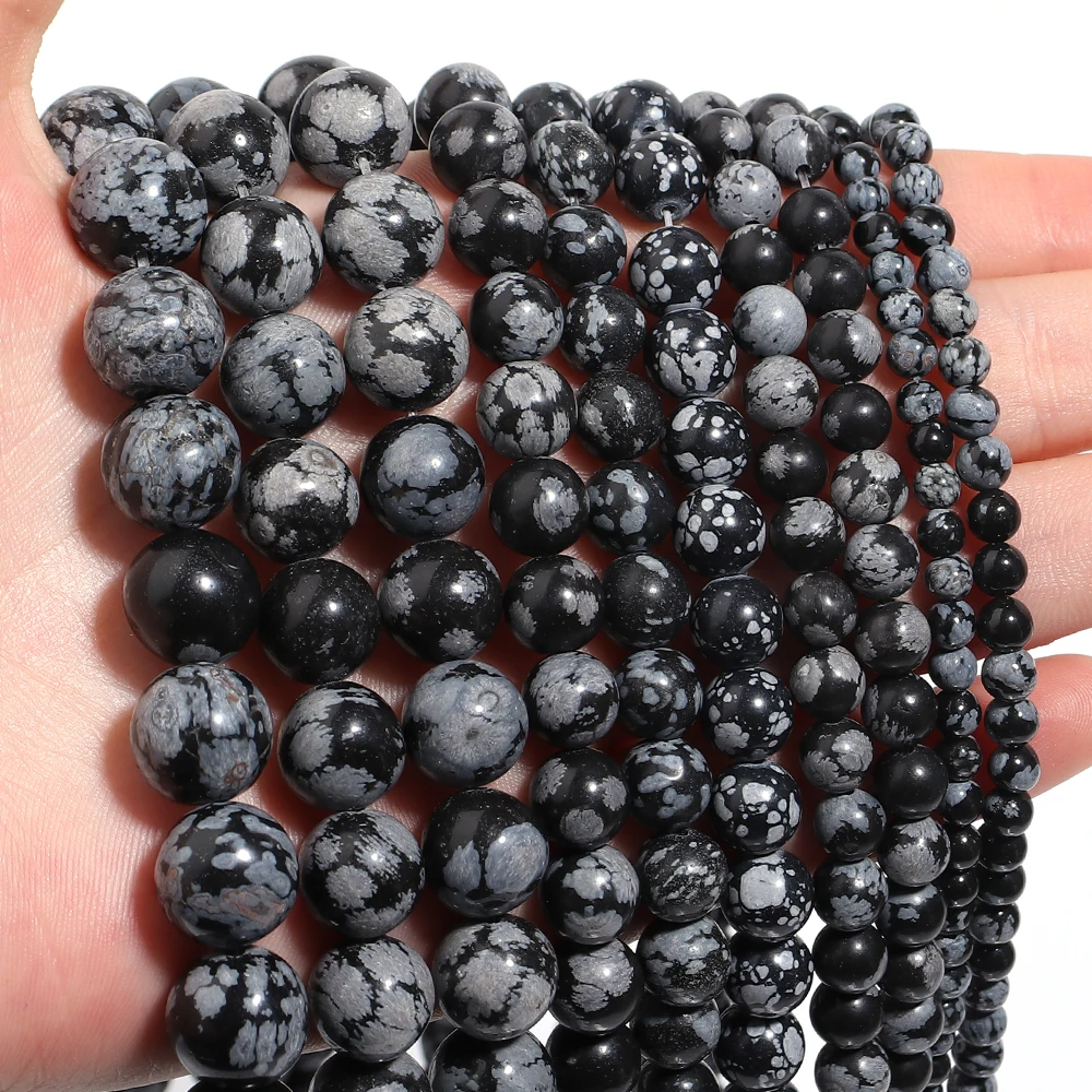 4 6 8 10 12mm natürliche Schneeflocken-Obsidian-Steinperlen, runde Edelsteinperlen, lose Perlen für die Schmuckherstellung, DIY-Armband, Halskette, Zubehör