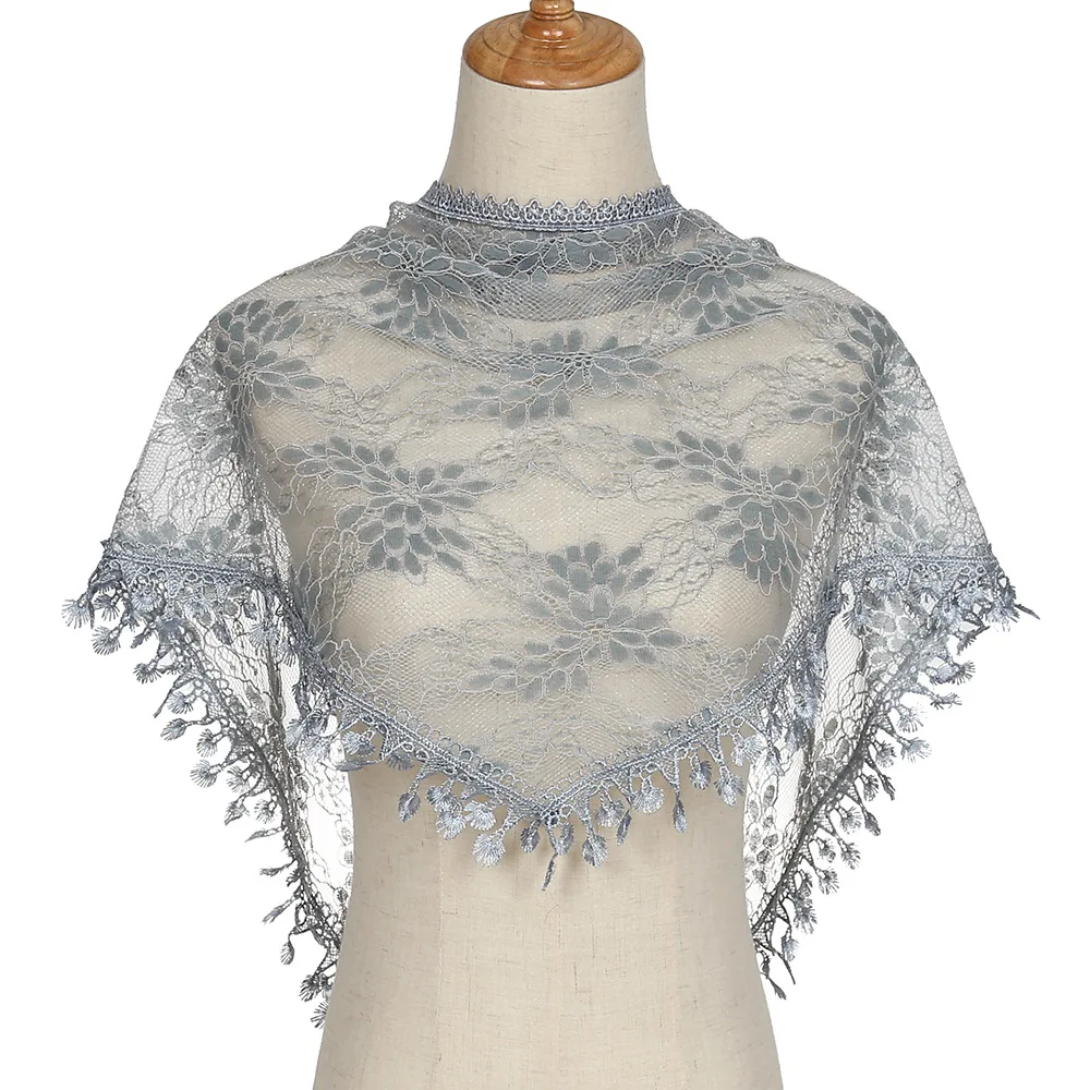 

Solid Color Lace Hollow Out Flower Triangular Scarf Shawl Fashion Spring Summer Korean Version Scarf For Women Hijab