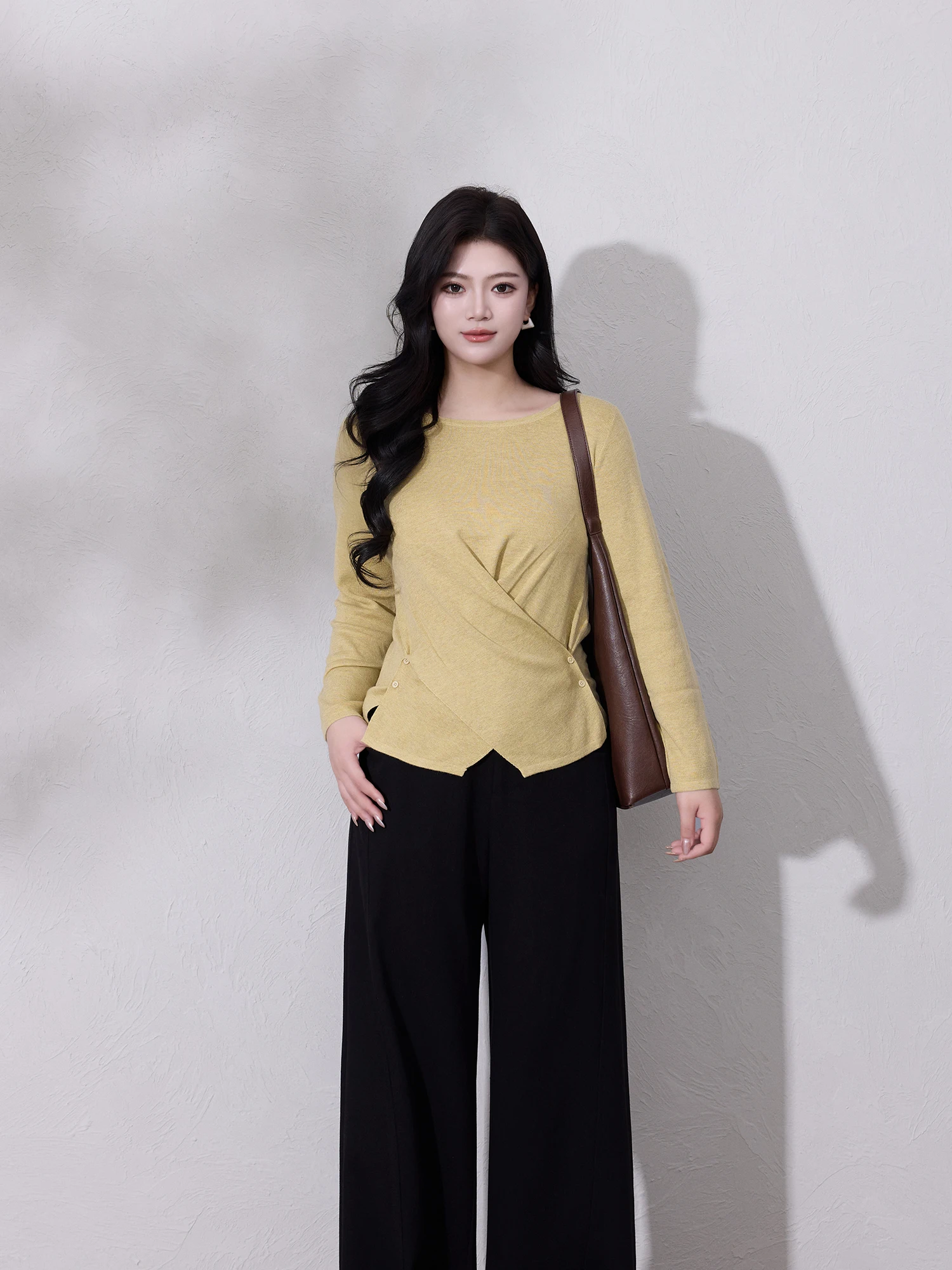 

Женский классический круглый трикотаж больших размеров, универсальный осенний повседневный длинный топ из мягкого полиэфирного волокна