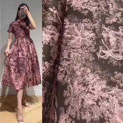 European And American Coffee/Pink Jungle Animals Printed Natural Silk Fabric For Women Dress Blouse Handmade DIY Cloth Sewing