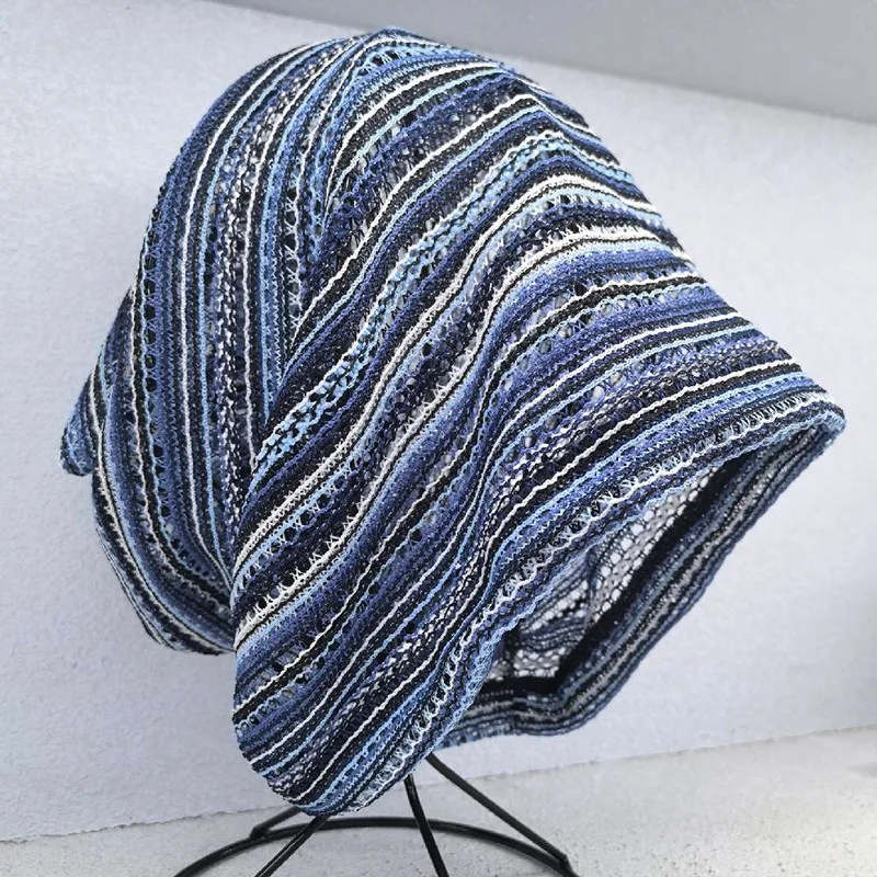 Ladies' Color Blocked Big Head Waist Headcap Summer Thin Cut Hollow Stacking Hat Fashion Ethnic Style Weaving Contrast Hat